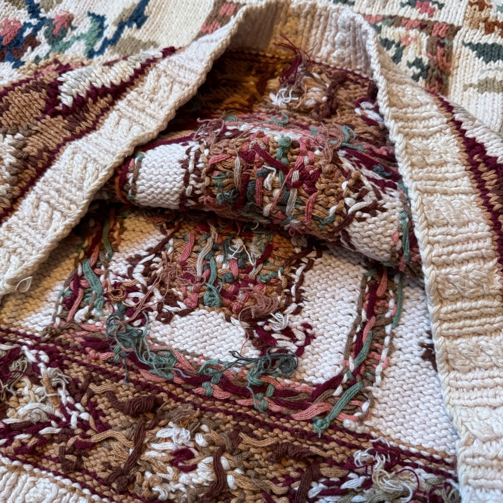 Tiara Vintage Handmade Cream Crew Neck Sweater with Intricate Embroidery - Picture 4 of 5